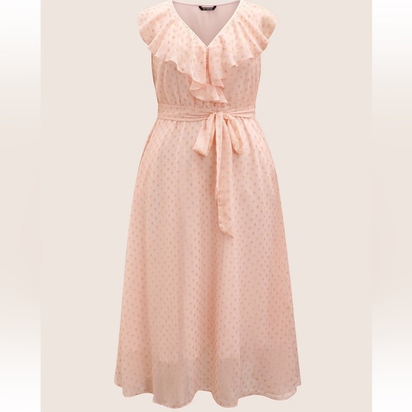 BloomChic Plus Size XL Polka Dot Ruffles Belted Sleeveless Dress us14-16 - Picture 6 of 7